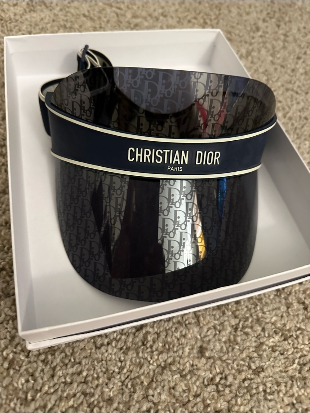 Christian Dior Blue & Black Visor Hat Box Included Excellent Condition Authentic
